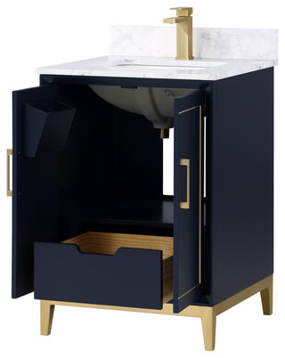 Gracie Bathroom Vanity, Pacific Blue With Carrara Marble, 24"
