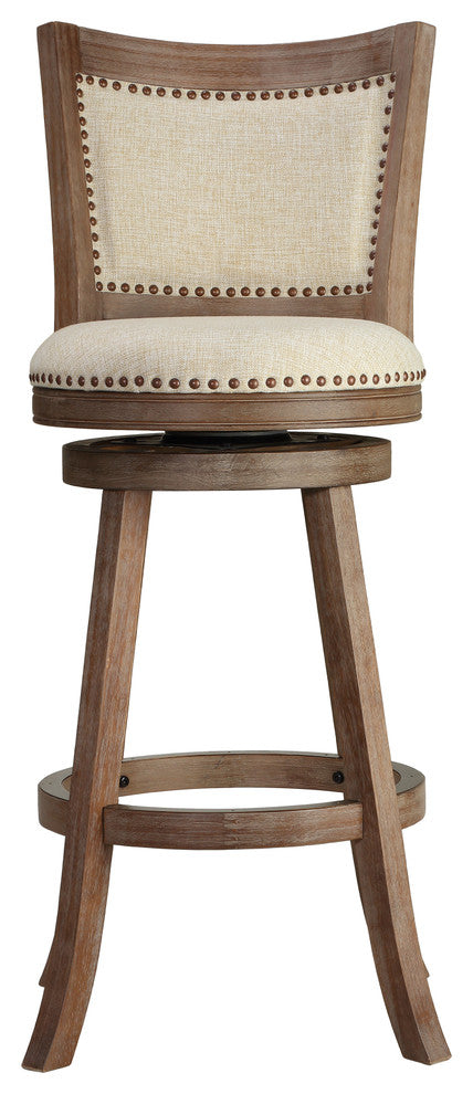 Cortesi Home Marko Bar Stool Beige Fabric Swivel Seat with Padded Back, 29" Seat