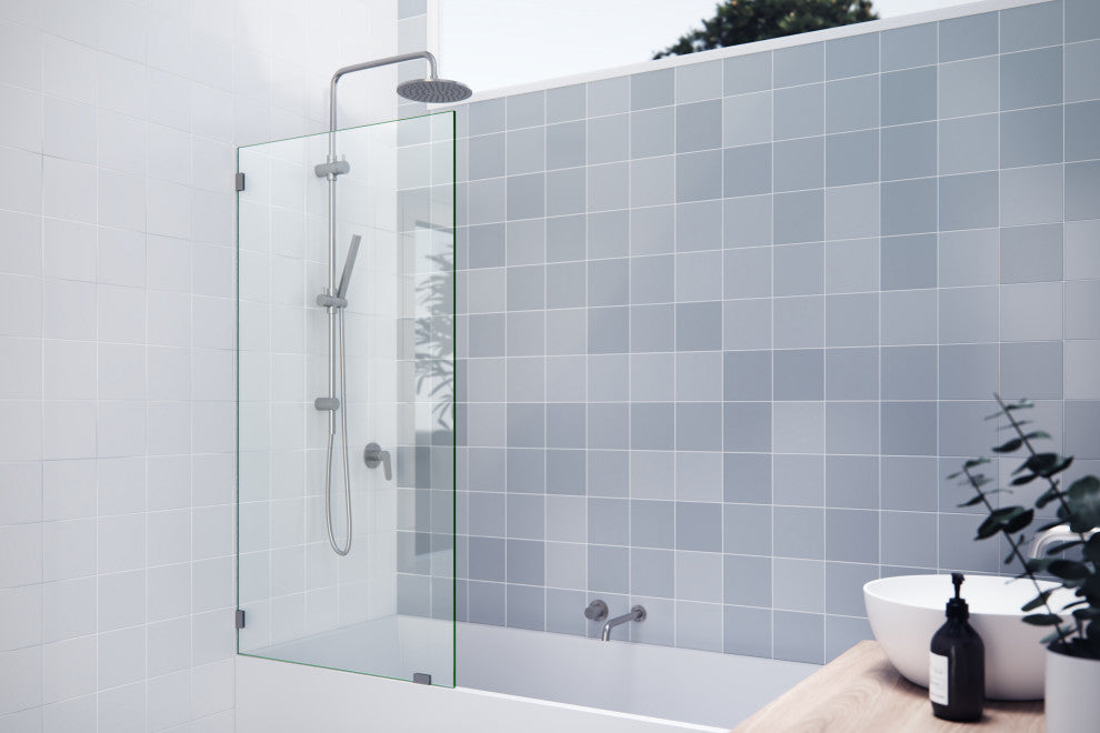 58.25"x31" Frameless Shower Bath Fixed Panel, Brushed Nickel