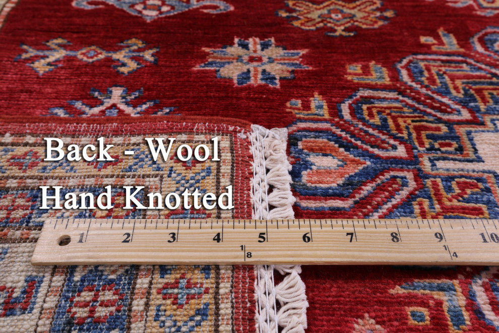 4' 10" X 6' 5" Geometric Super Kazak Handmade Wool Rug - Q12844