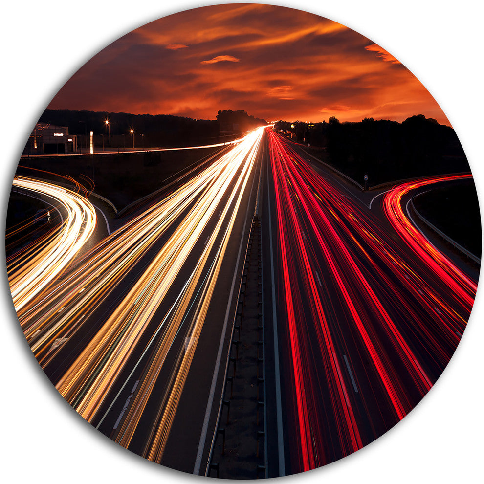 Speed Traffic Trails, Cityscape Digital Art Disc Metal Artwork, 23"