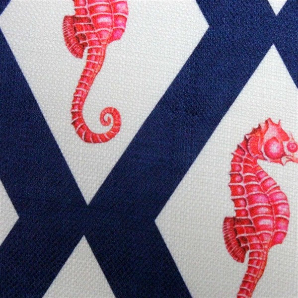 Tracy Upton Sea Island Navy and Red Argyle Seahorse Throw Pillow, 20"x20"