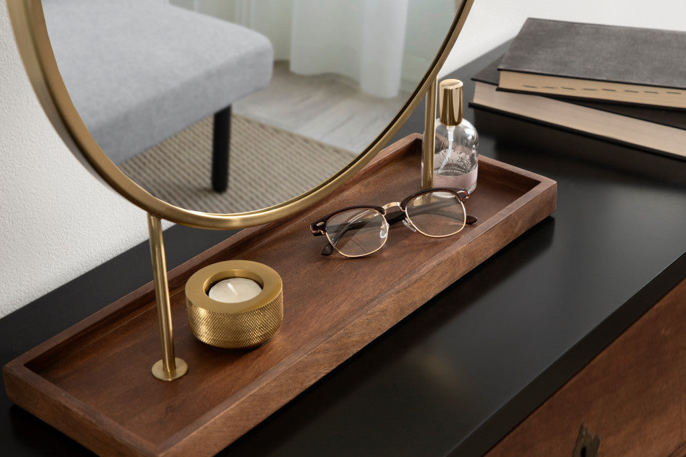 Maxfield Round Tabletop Mirror, Gold, 18x22