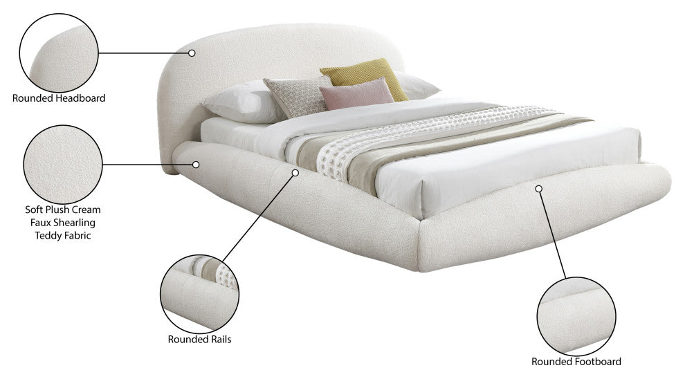 Genesis Upholstered Bed, Cream, Teddy Fabric, King