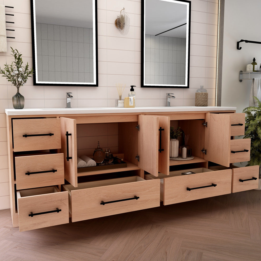 Victoria 84" Solid Wood Bath Vanity, Double Sink, Red Oak