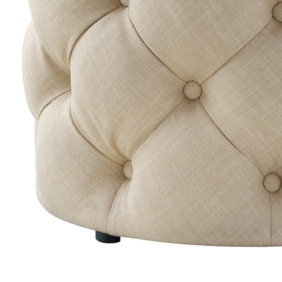 Jessica Allover Tufted Round 1 Pc Ottoman, Beige, Linen