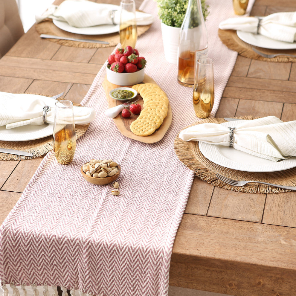 Pale Mauve Chevron Handloom Table Runner 15x72