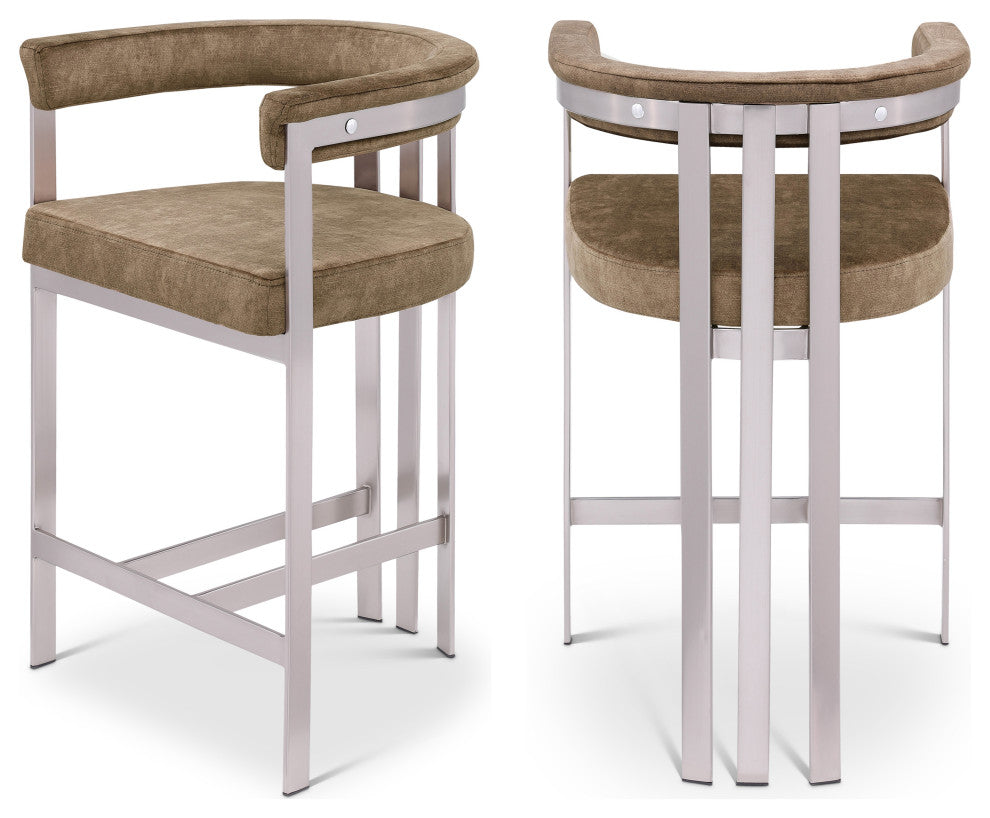 Marcello Upholstered Counter Stool, Brown, Velvet, Brushed Chrome