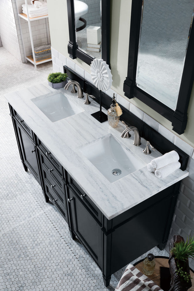 Brittany 60" Black Onyx Double Vanity, Arctic Fall Solid Surface