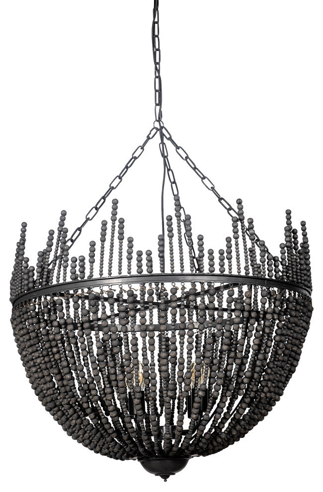 Liam I Black Wooden Bead Bowl-Style Four Bulb Chandelier