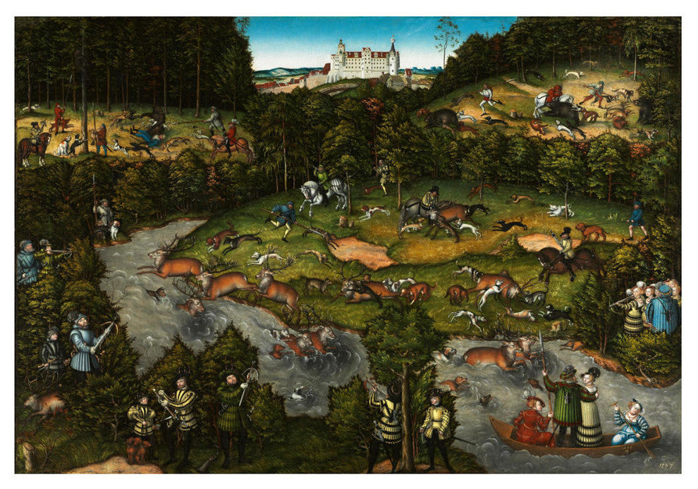 "Hunting near Hartenfels Castle, 1540" Print by Lucas Cranach the Elder, 24"x17"