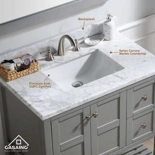 CASAINC 36" Marble Top Single Sink Bathroom Vanity, Gray