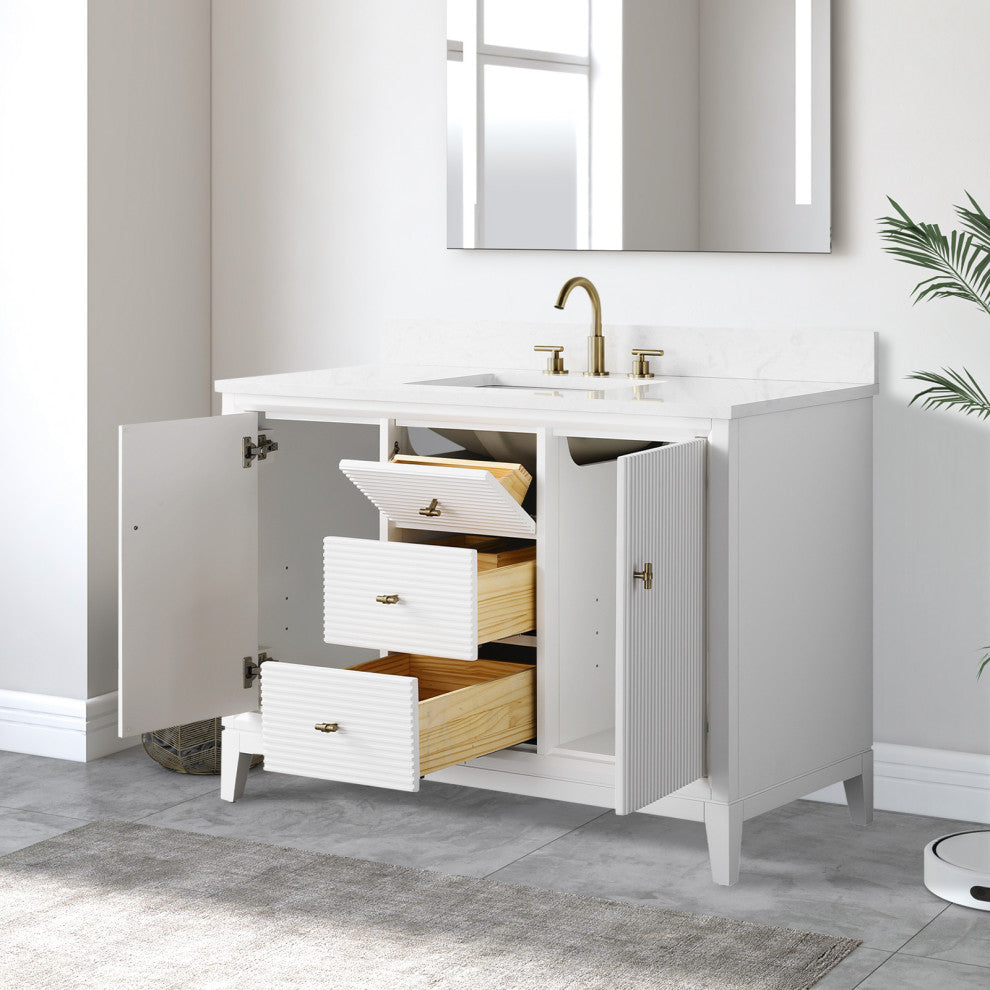 Vanity Art Bathroom Vanity with Engineered Marble Top and Sink, White, 48", Golden Brushed