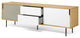 Modern Long Wood 2 Tone Sideboard , White/Grey Door, Steel Leg