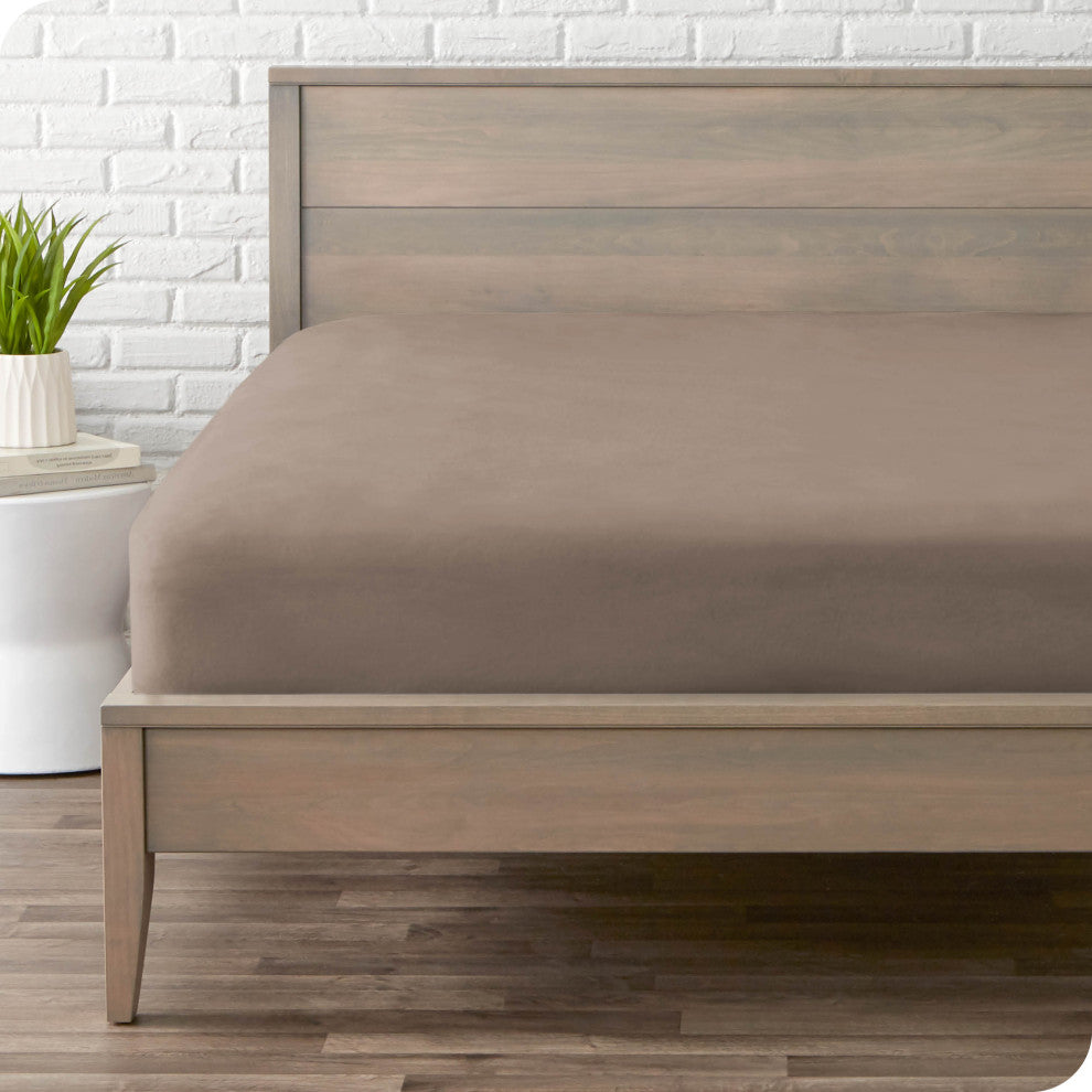 Bare Home Flannel Fitted Bottom Sheet, Taupe, Split King, Single Sheet