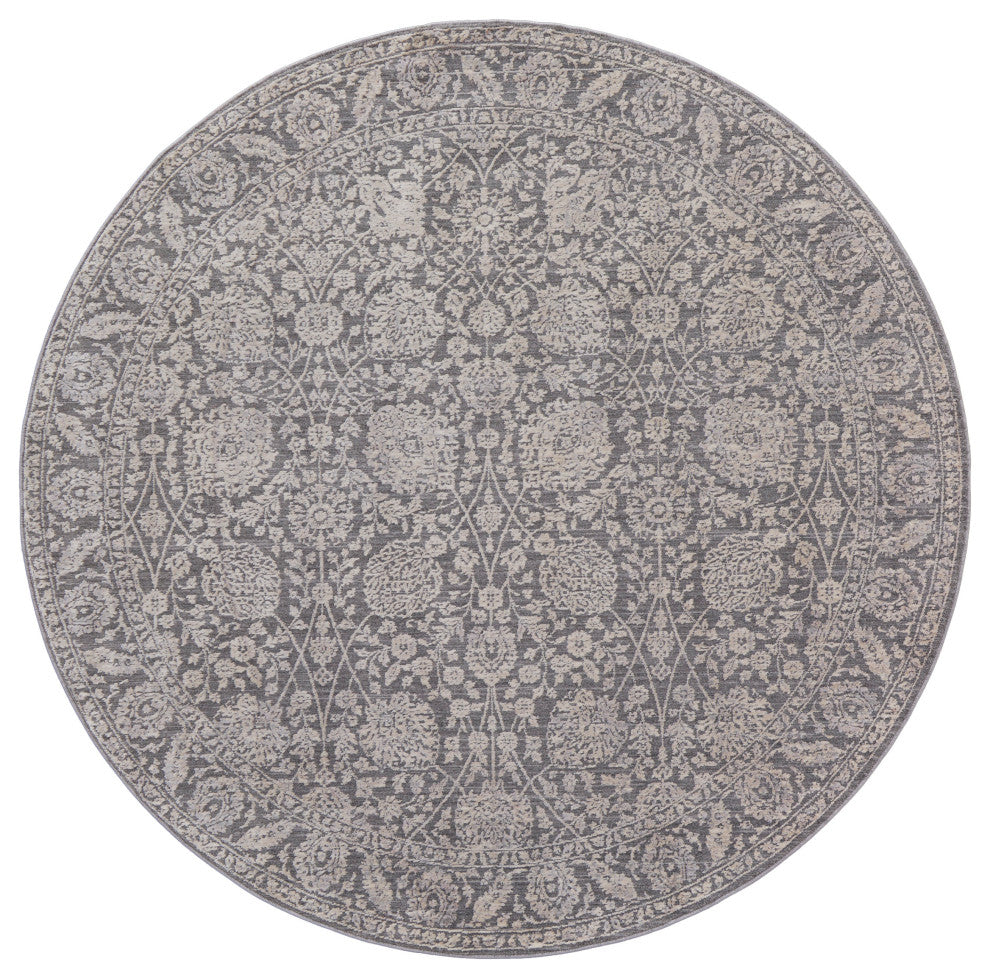 Weave & Wander Sybil Transitional Oriental Style Rug, Charcoal/Bone White, 5'-6"