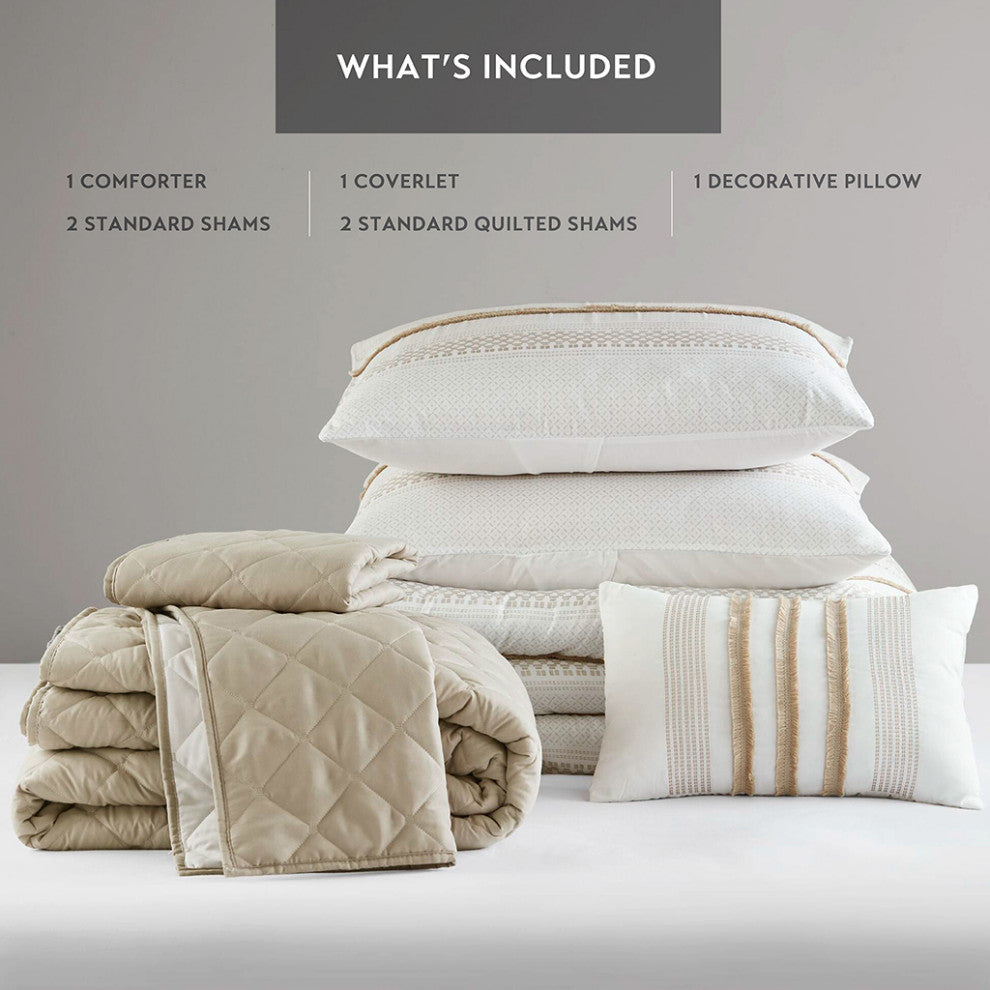 Madison Park Carolina 7 Piece Stripe Comforter and Quilt Set