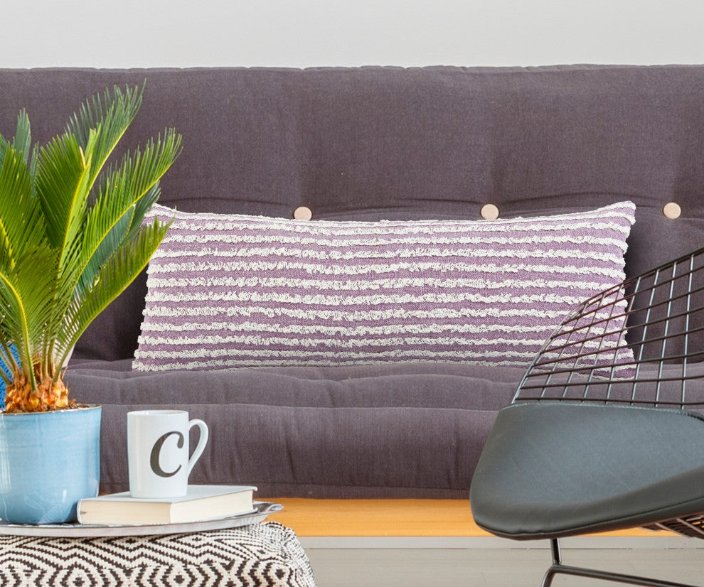 Ox Bay Hand-stitched Purple/White Stripe Organic Cotton Pillow Cover, 14"x36"