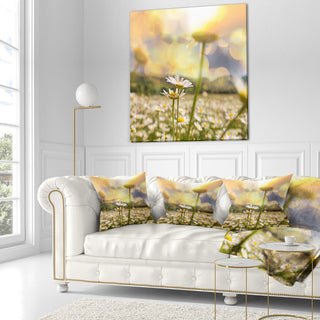 Blooming Chamomiles Flowers Landscape Printed Throw Pillow, 16"x16"