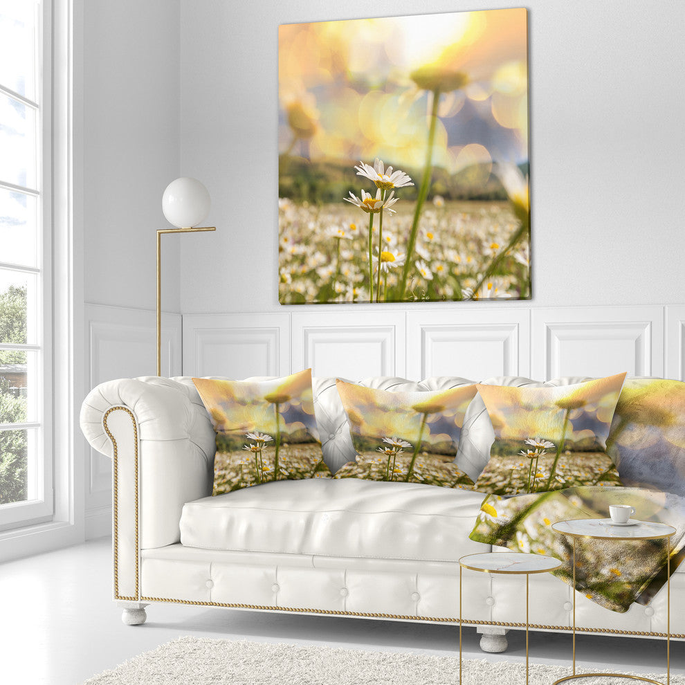 Blooming Chamomiles Flowers Landscape Printed Throw Pillow, 16"x16"