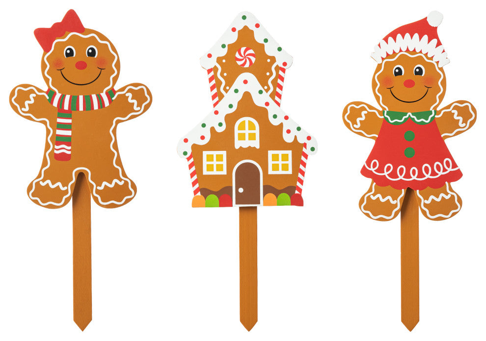Wooden Gingerbread Man Yard Stake, 3-Piece Set