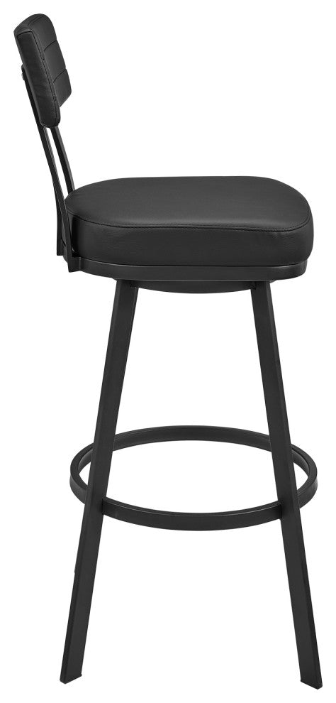 Jinab Swivel Bar Stool in Black Metal with Black Faux Leather