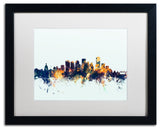 Michael Tompsett 'Edmonton Canada Skyline Blue' Matted Framed Art, 16x20