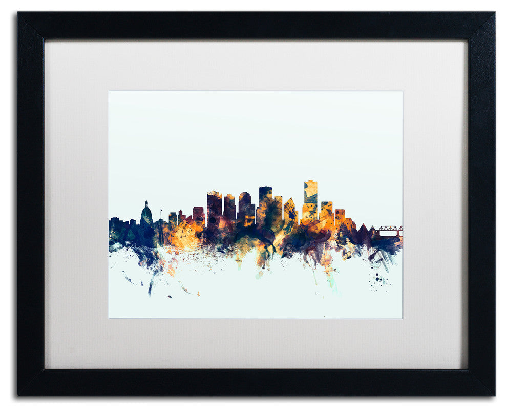 Michael Tompsett 'Edmonton Canada Skyline Blue' Matted Framed Art, 16x20