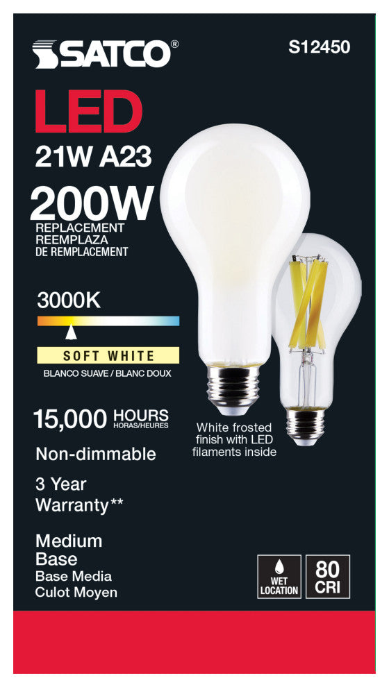 21W, A23 LED, Frost Finish, Medium Base, 3000K, 120V