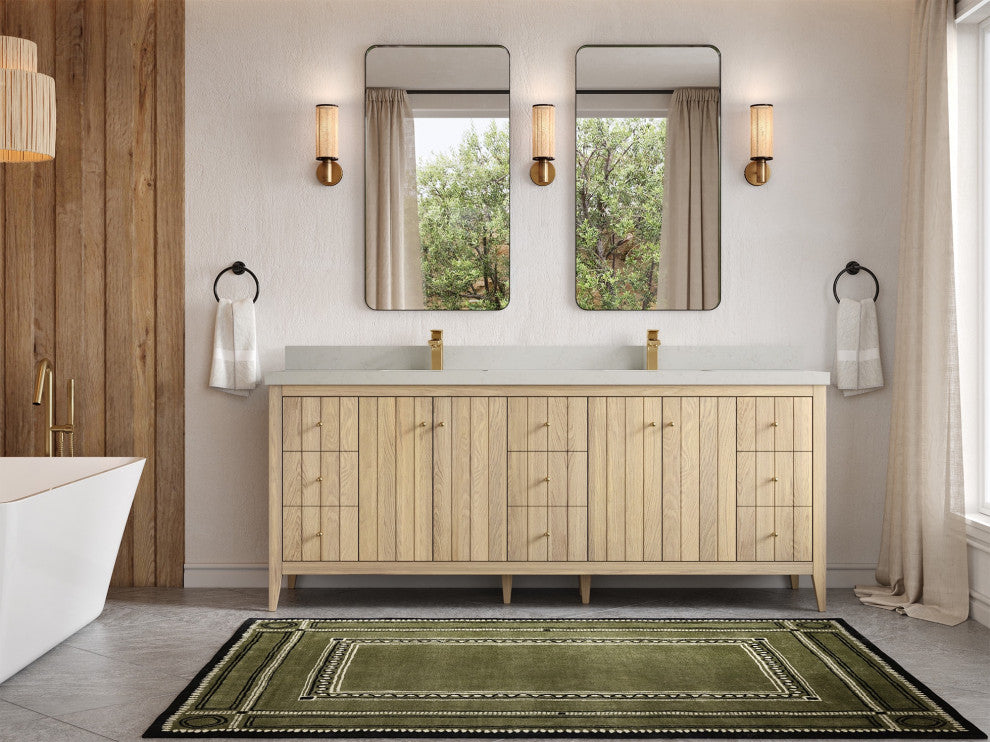 Atlanta Oak 84" Double Sink Bath Vanity, White 2" Carrara Quartz