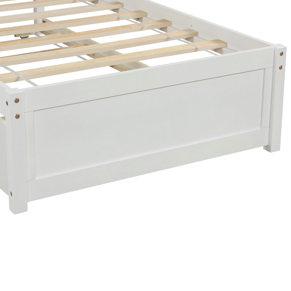 TATEUS Twin Platform Bed With Trundle, Wood Bed Frame With Headboard, White