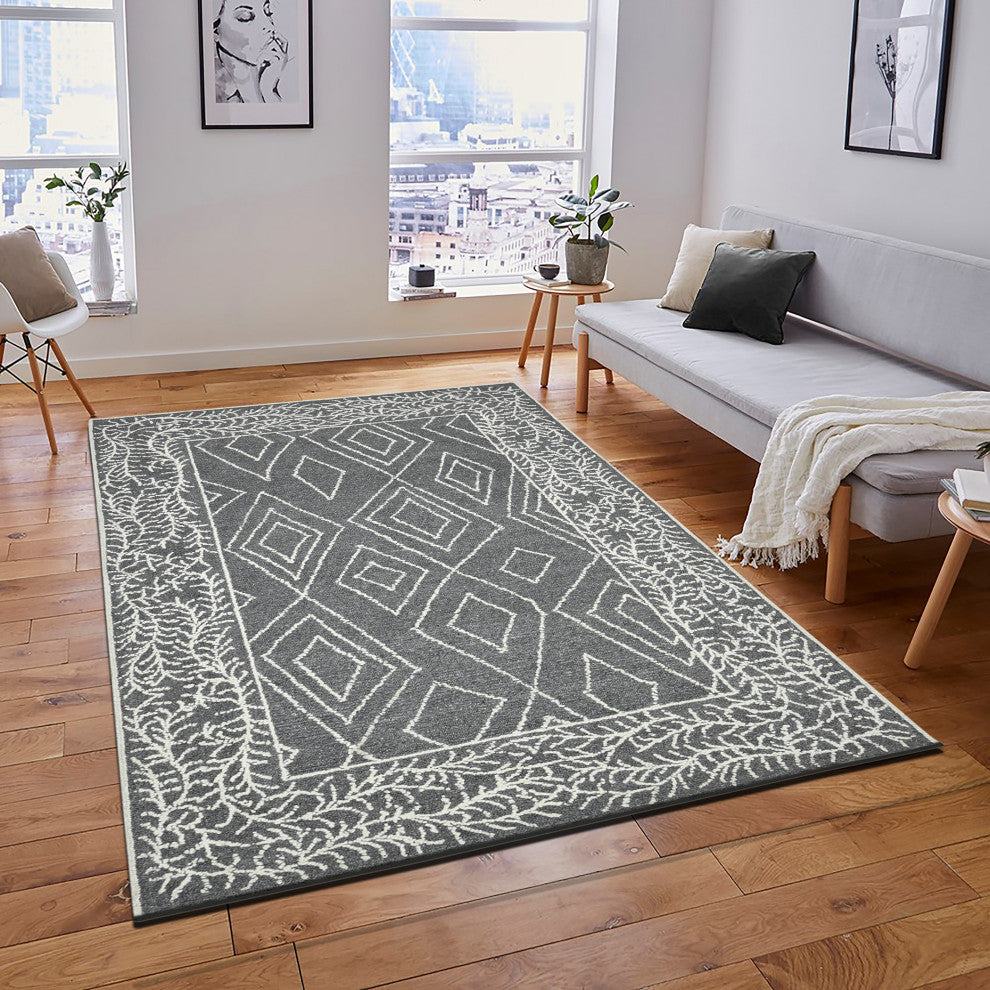 Berlin Oxbow Area Rug, Dark Gray, 9'' x 13'', Geometric