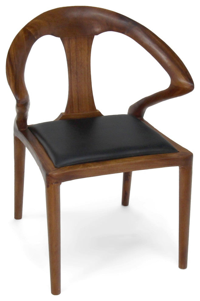 Isosceles Dining Guest Chair Solid Walnut Black Leather Seat MCM