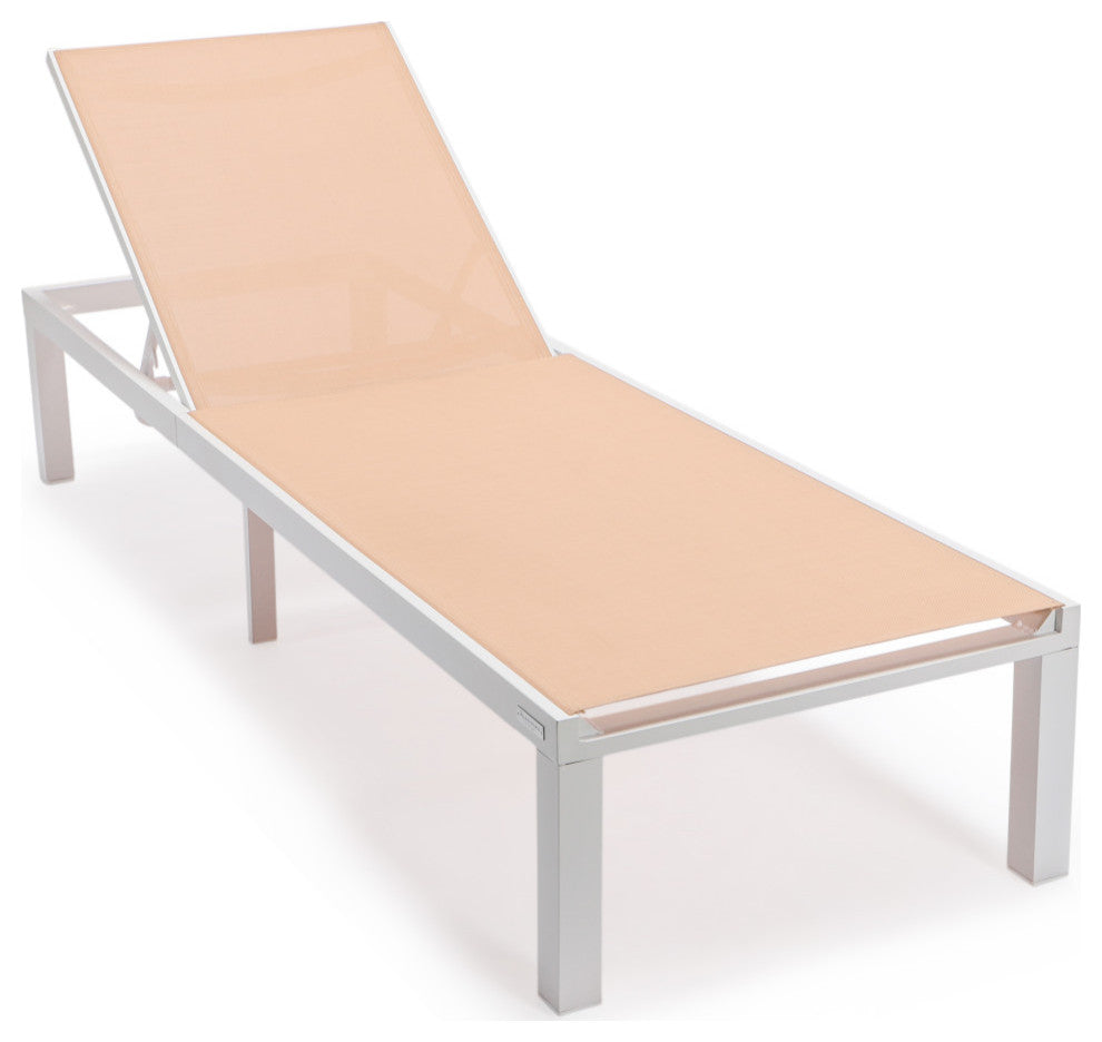 LeisureMod Marlin Patio Chaise Lounge Chair White Frame Set of 2, Light Brown