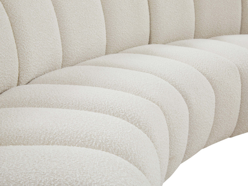 Infinity Black Boucle Fabric Upholstered Arc Shaped Modular Sectional, Cream, 11-Piece, Arc-Shaped