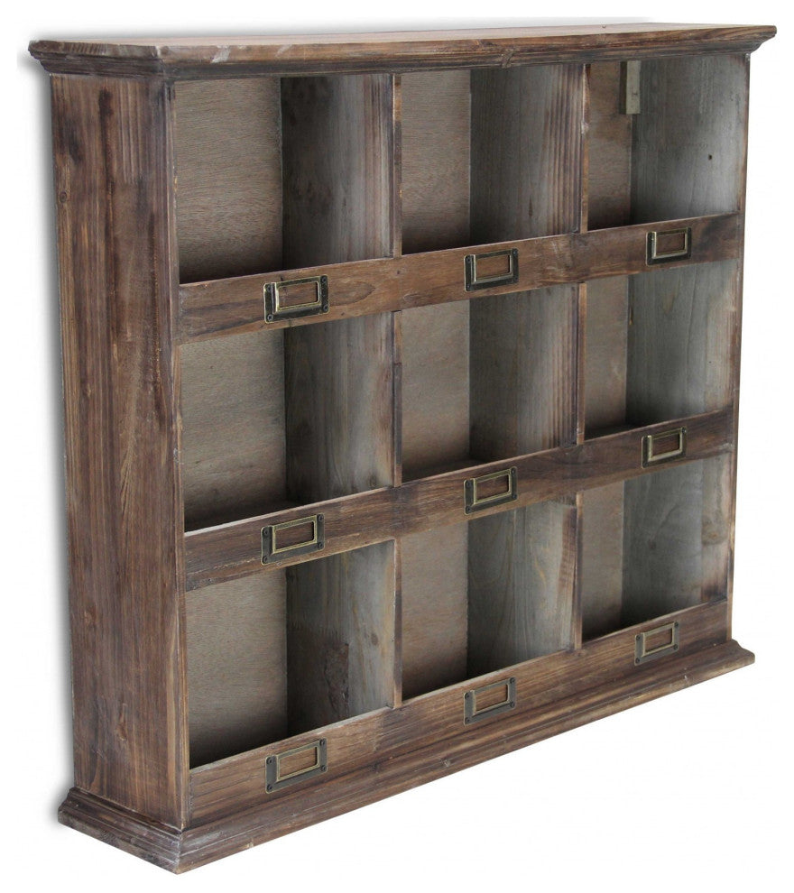Rustic Nine Slot Wooden Open Wall Cabinet