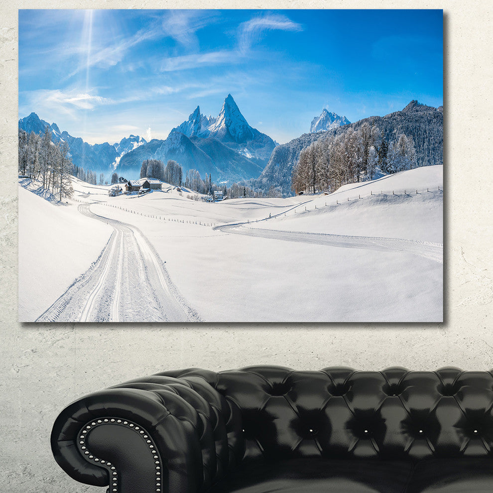 Winter in Bavarian Alps Panorama, Landscape Canvas Art Print, 60x40