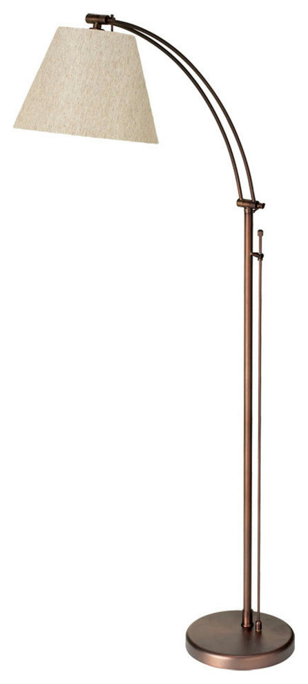 Brushed Bronze Adjustable Floor Lamp, Flax Empire Shade, Rotary Dimmer Switch