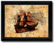 Boat Vintage Nautical Map Print on Canvas with Picture Frame, 18" x 23"