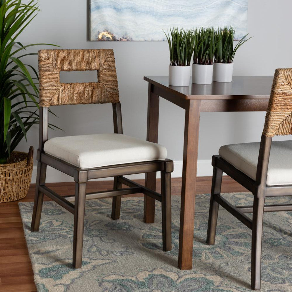 Porsha Modern Dark Brown Finished Mahogany Wood and Natural Rattan Dining Chair