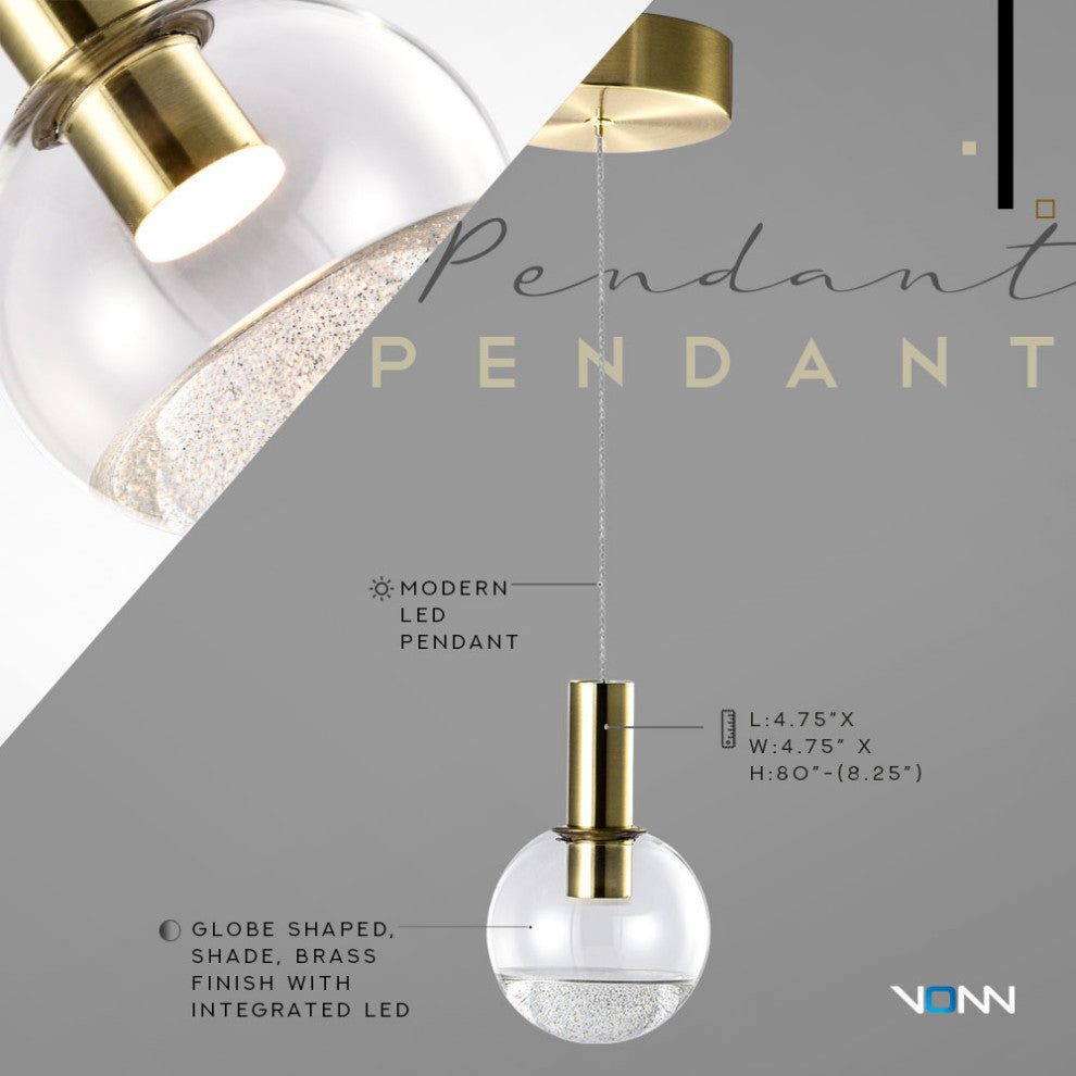 Sienna 5" ETL Certified Integrated LED Pendant Lighting Fixture, Brass