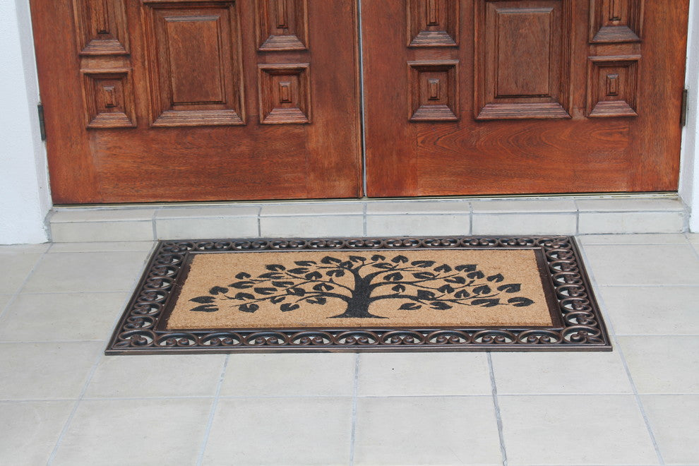 A1HC Bronze Rubber and Coir Tree of Life Classic Paisley Doormat, 30"x48"