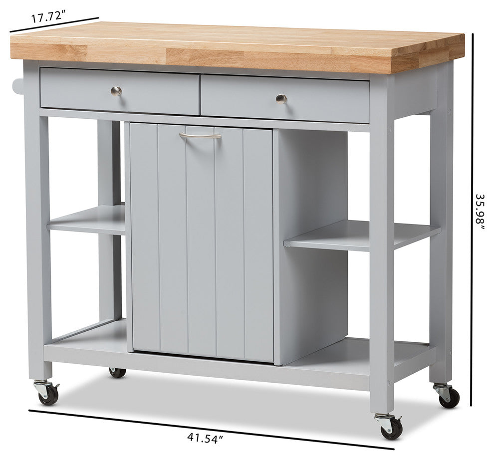 Hayward Coastal, Farmhouse Light Gray Wood Kitchen Cart