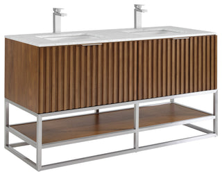Terra Bathroom Vanity, Walnut/Brushed Nickel, 60", Marble Top