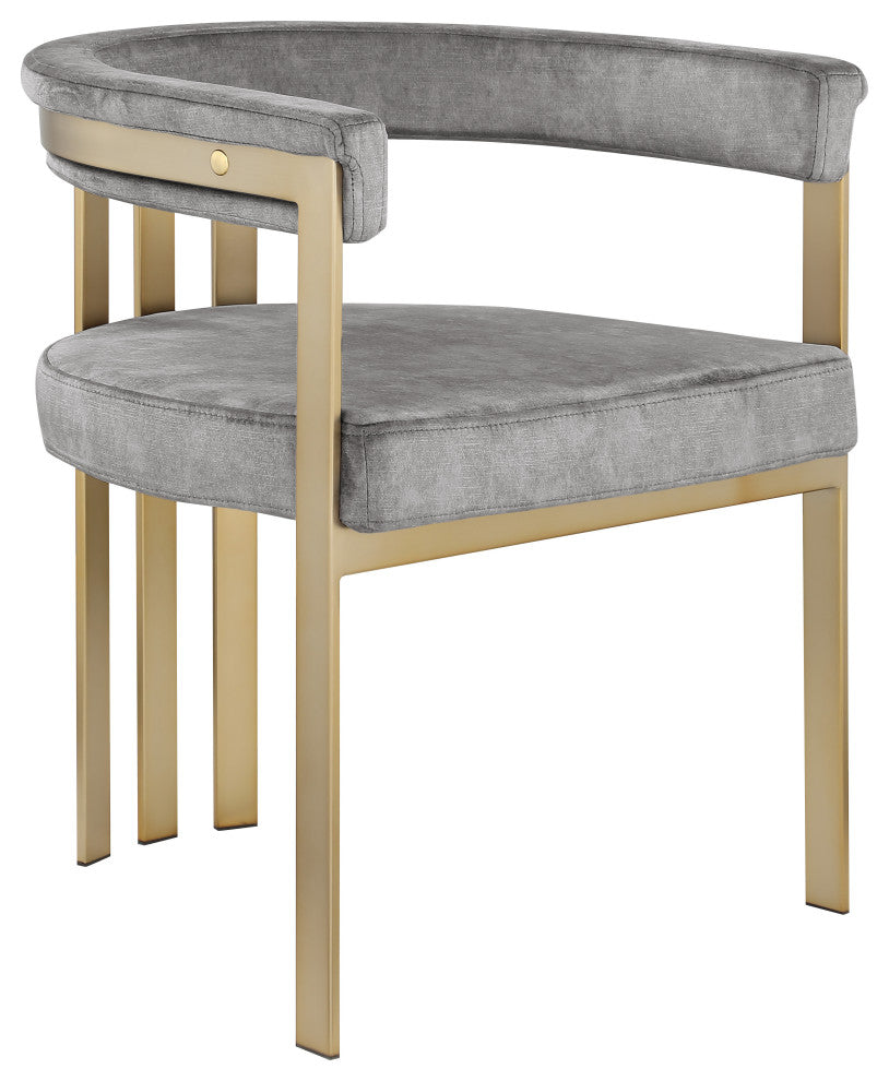 Marcello Upholstered Dining Chair, Gray, Velvet, Brushed Brass Finish