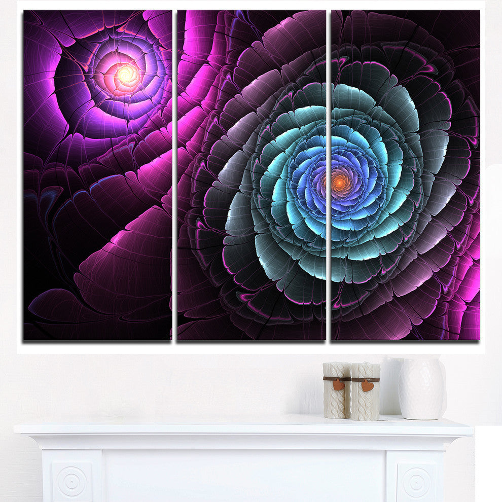 "Fractal Blue Purple Flower Digital" Metal Wall Art, 3 Panels, 36"x28"