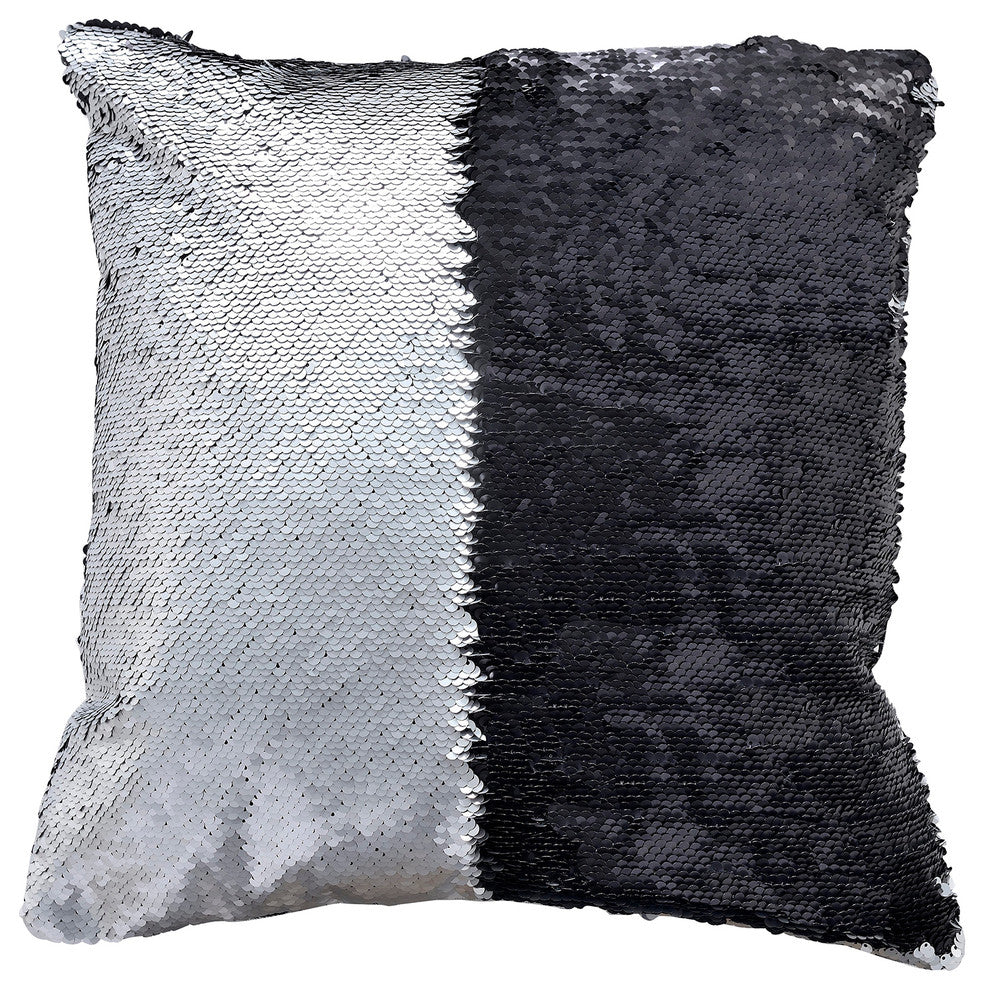 Decorative Mermaid Throw Pillow, Matte Silver/Matte Black, 14"x14"