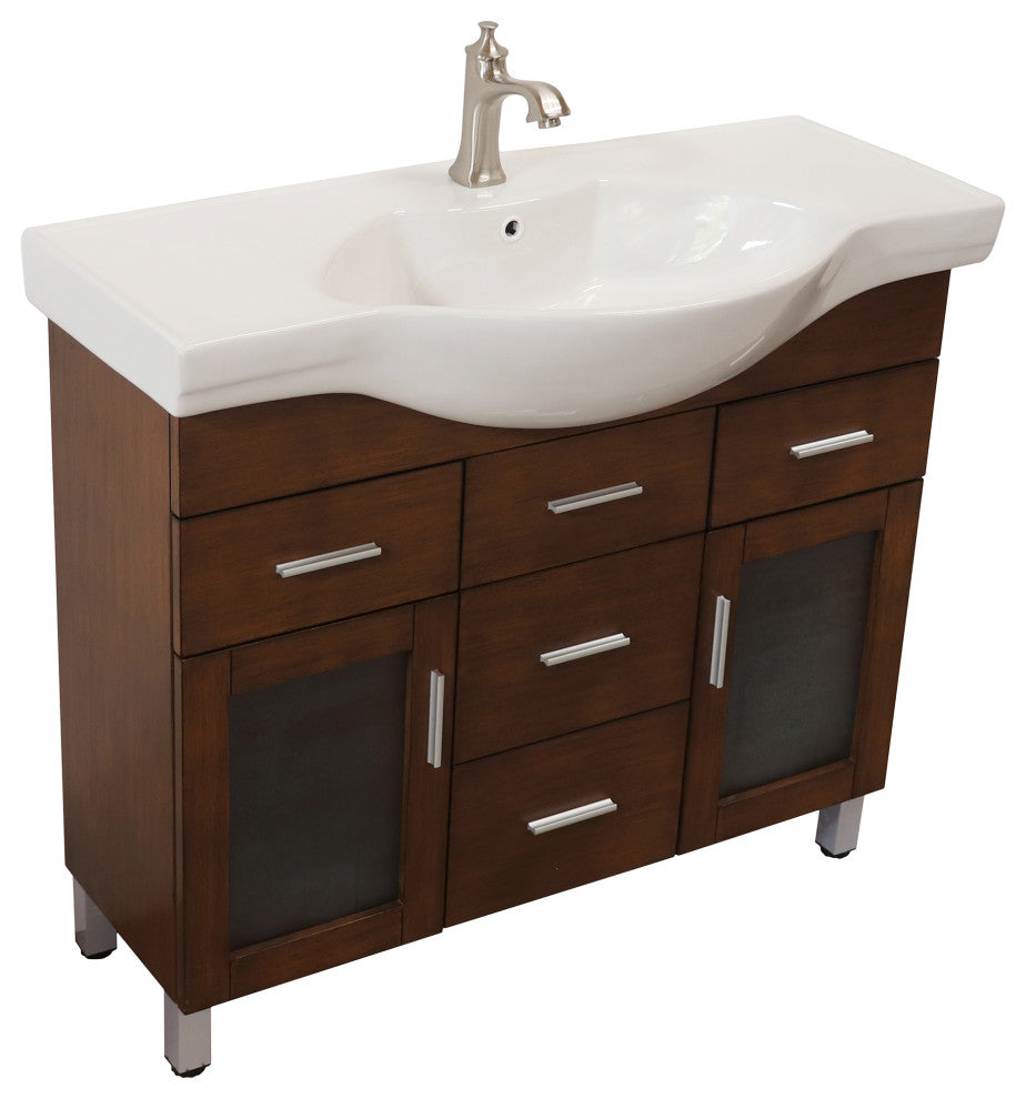 39.8" Single Sink Vanity, Wood, Walnut, 4 Drawers