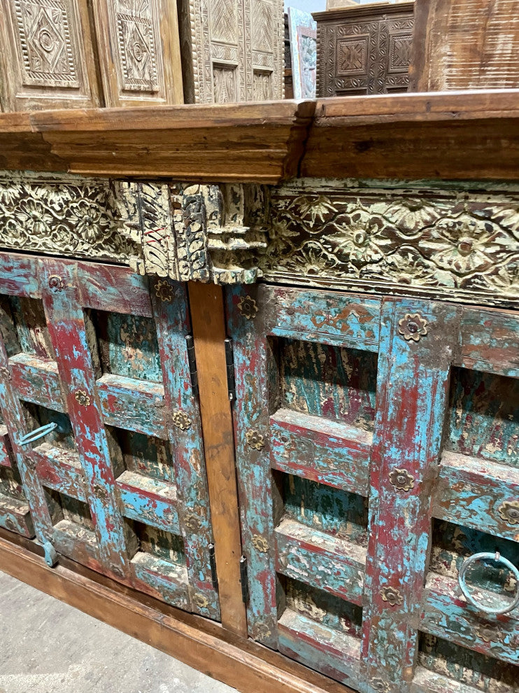 Consigned Farmhouse Buffet Cabinet Storage Sideboard Four Doors Credenza
