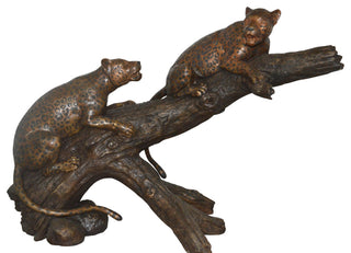 Two Jaguars On A Tree Bronze Statue - Size: 66"L x 34"W x 44"H.